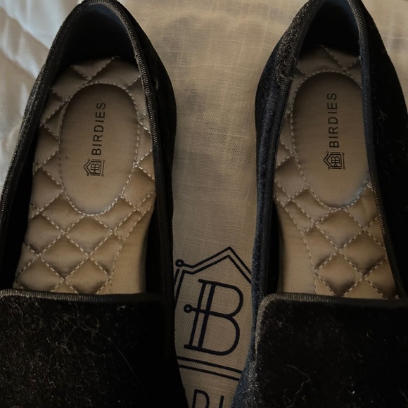 BIRDIES The Starling Black Velvet Flat Shoe Size 7 Comfort Slip On Loafers - Picture 2 of 5